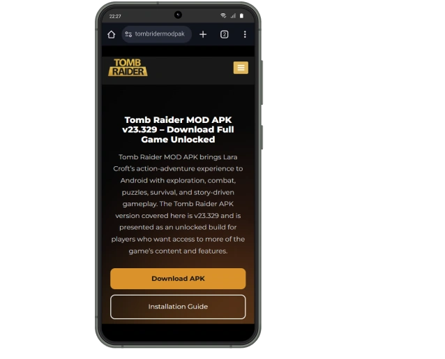Click on the download button Tomb Raider APK